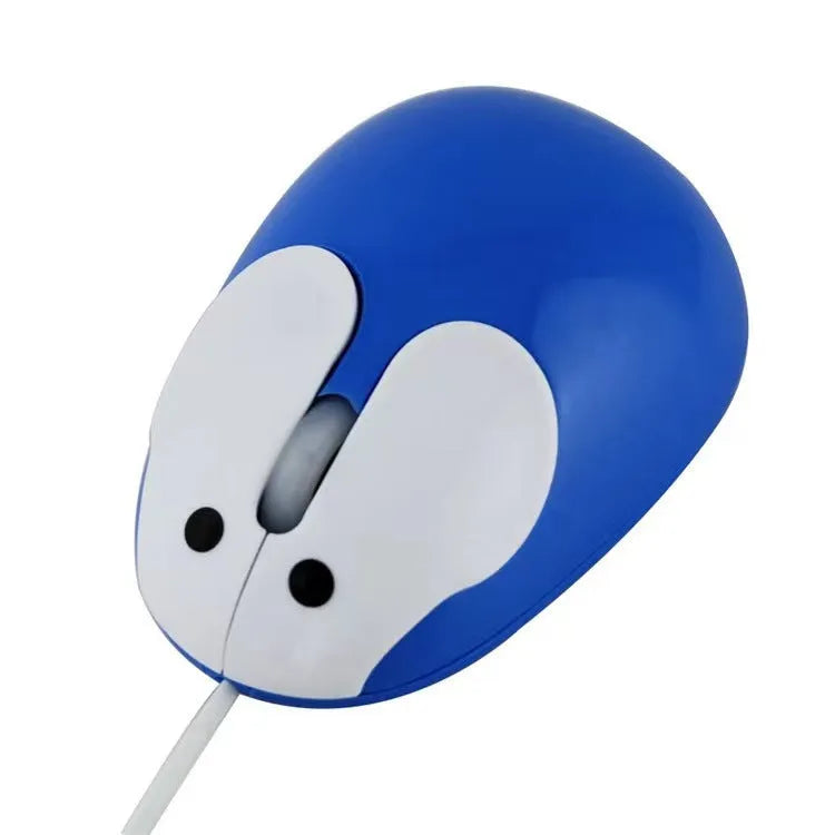 Pink wired rabbit mouse on desktop with USB cable and scroll wheel