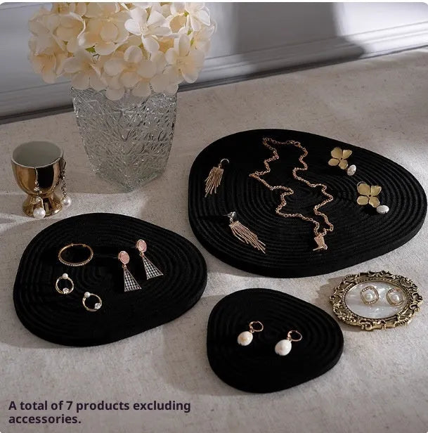 Flannel tree wheel jewellery display stand with rotating design, small size 12x11.5cm, black colour