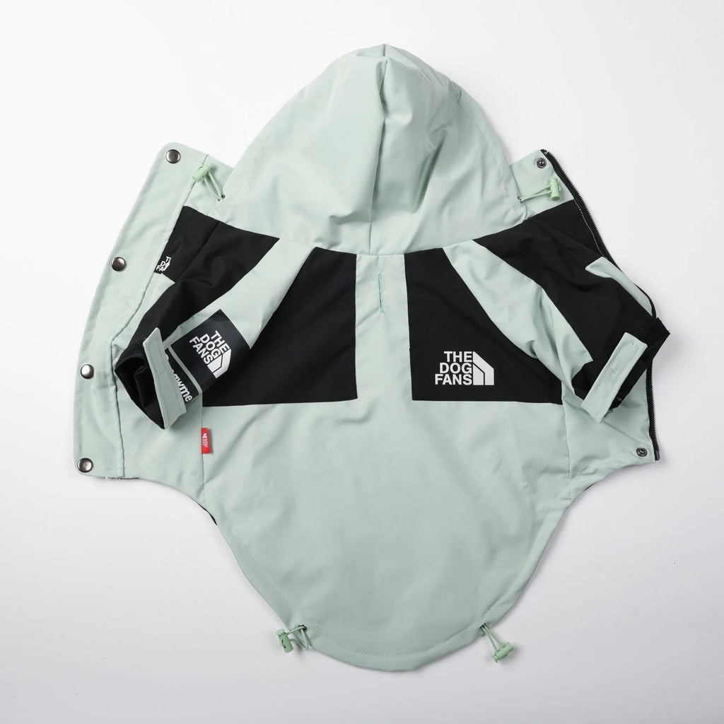Light green windproof rainproof large dog raincoat in polyester with adjustable fit for sizes S to 5XL