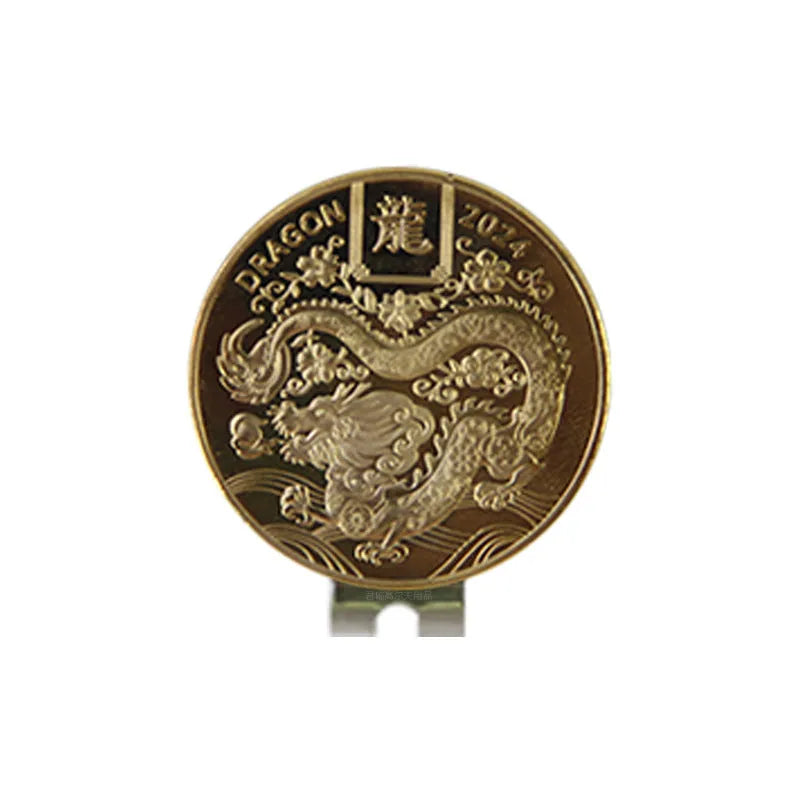 Zinc alloy golf hat clip showing personalised commemorative patterns including Dragon Year design