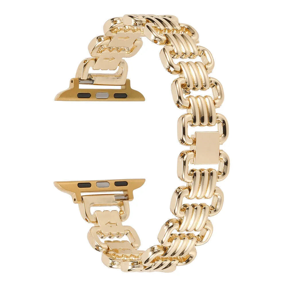 Alloy metal Apple Watch bracelet in silver, black, gold, rose gold and Starlight colours for 38mm to 49mm cases.