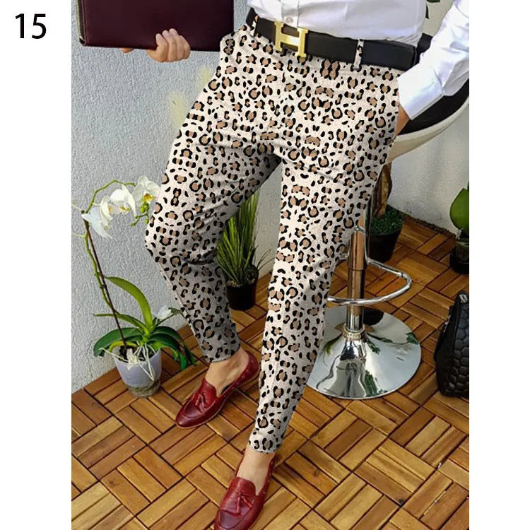 Men's slim fit 3D printed plaid casual trousers in RKKZ49 colour with straight leg design