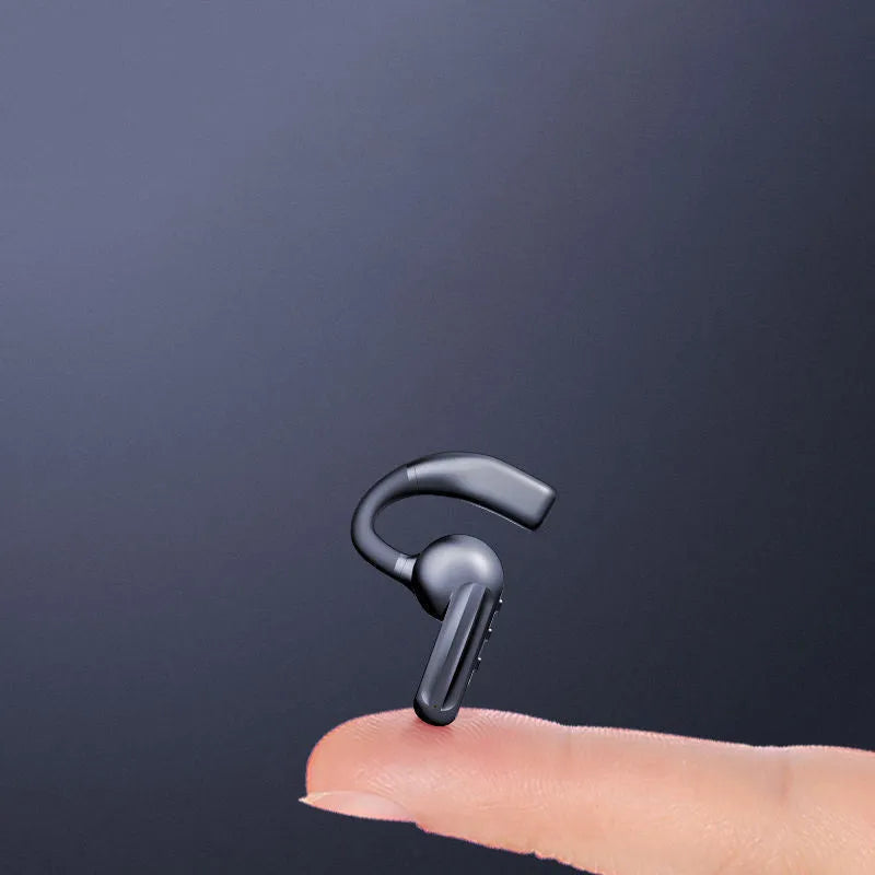 Black bone conduction sports headset with ear-hook design, Bluetooth 5.0, IPX4 waterproof
