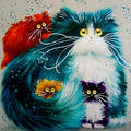 Scared Or Surprised DIY painting by numbers kit with cat design, acrylic paint pots, and three paint brushes on a numbered canvas