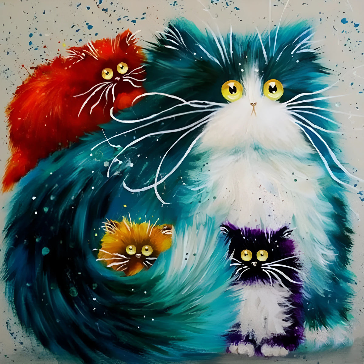 Scared Or Surprised DIY painting by numbers kit with cat design, acrylic paint pots, and three paint brushes on a numbered canvas