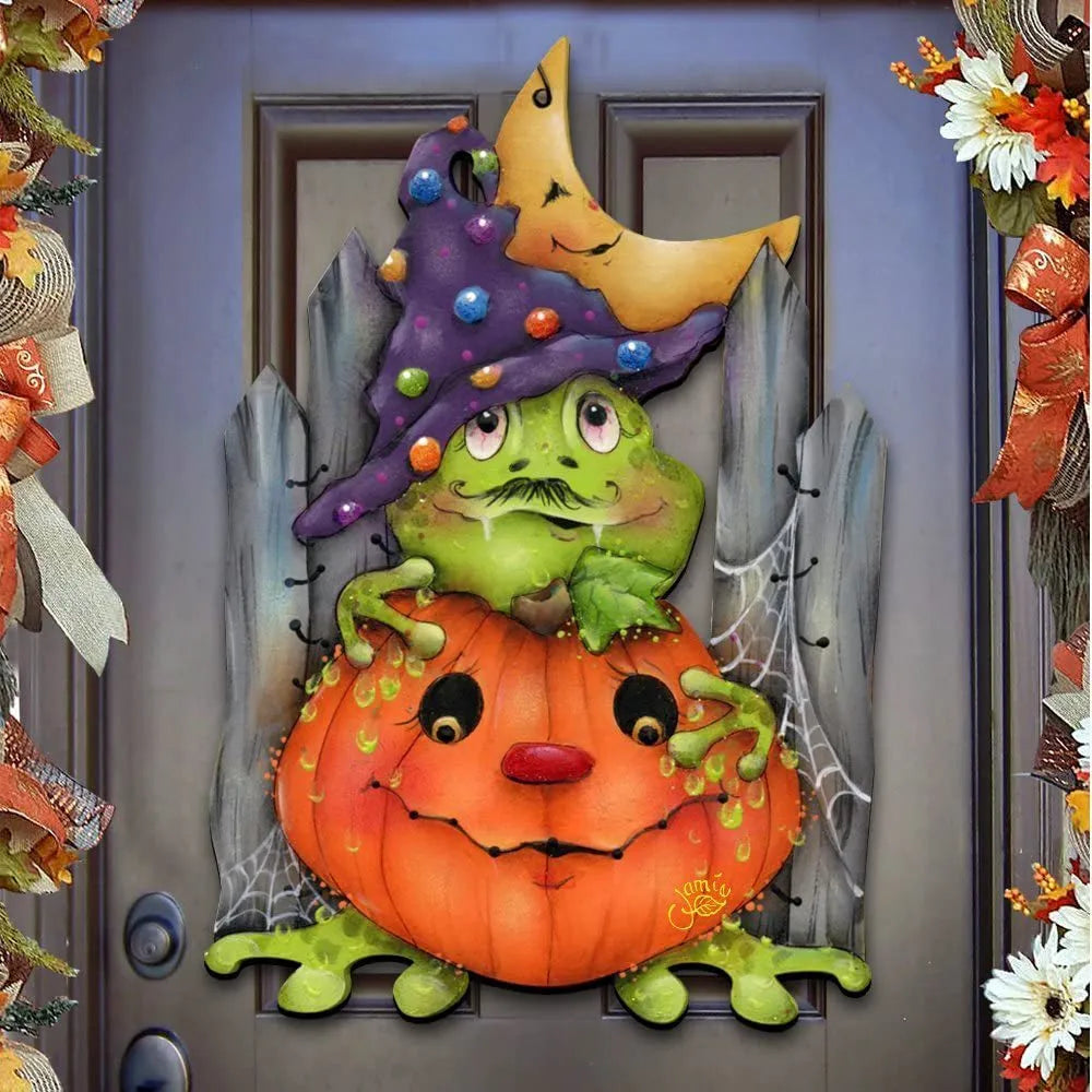 Yellow UV printed wooden Halloween decoration flat cutout home wall hanging ornament