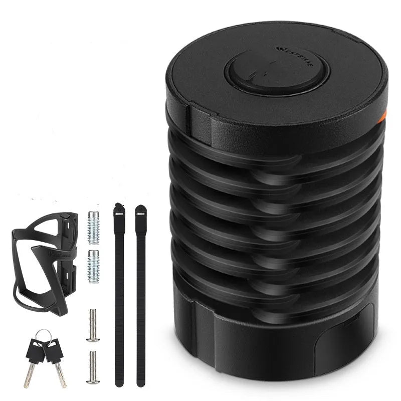 Portable bicycle folding lock showing folding mechanism and modern design in black colour