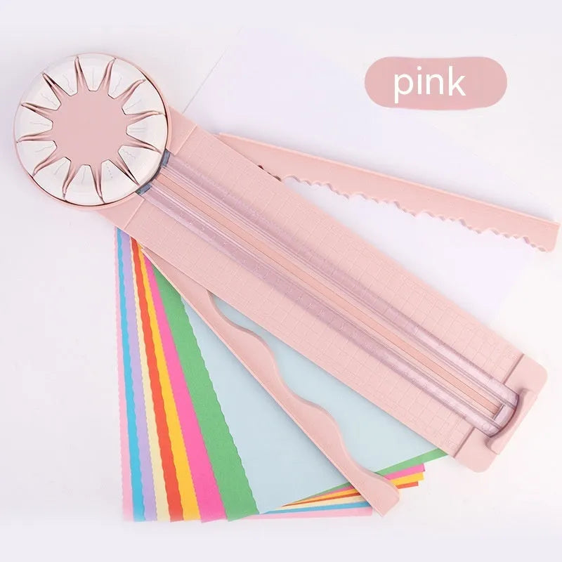 Pink and black 12-in-1 multifunctional dotted paper cutting machine for crafts.