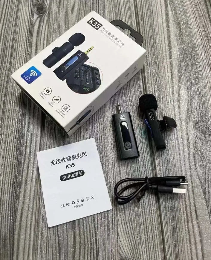 Wireless collar clip microphone for outdoor video recording with multiple interface options