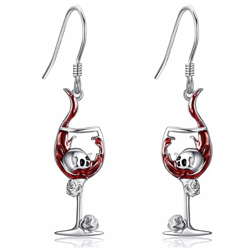 Geometric skull and wine glass design women's earrings in metallic finish