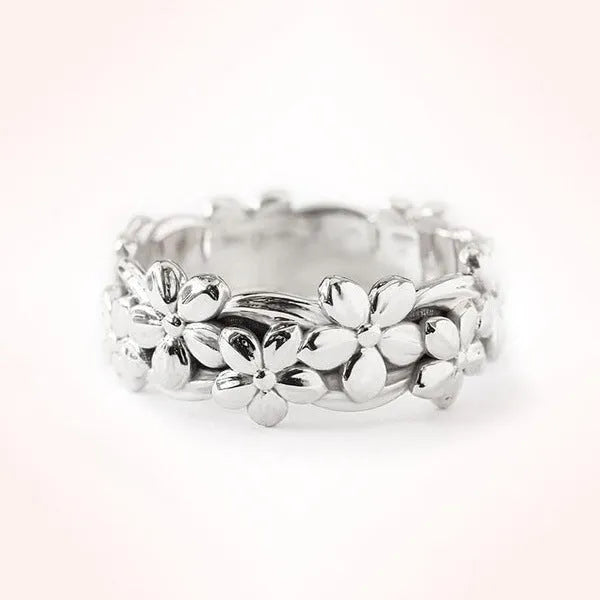 Women's alloy plum ring ornament with diamond treatment in rose gold colour, available in multiple sizes