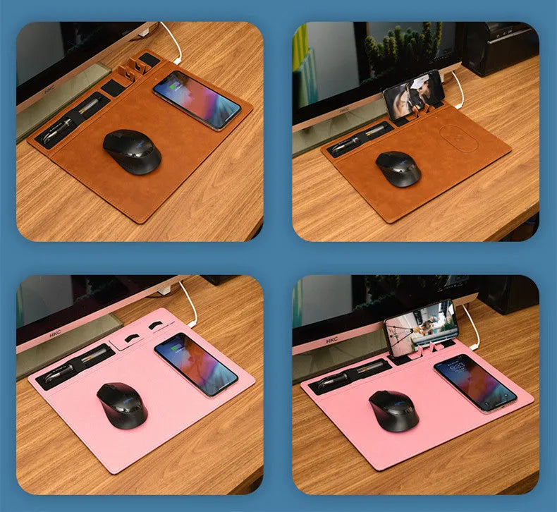 32cm wireless charging gaming mouse pad with phone holder in black, brown, grey, or pink colour options