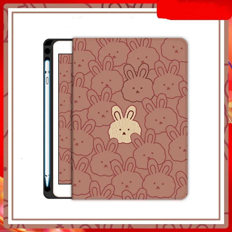 Cartoon cute rabbit silicone iPad case book airbag transparent frame for iPad Pro 11 inch in pink with rabbit print