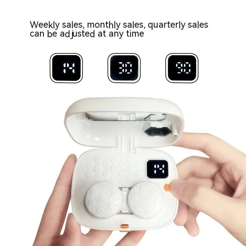 Automatic electric ultrasonic cleaning machine for invisible glasses in pearl white, blue, or pink.
