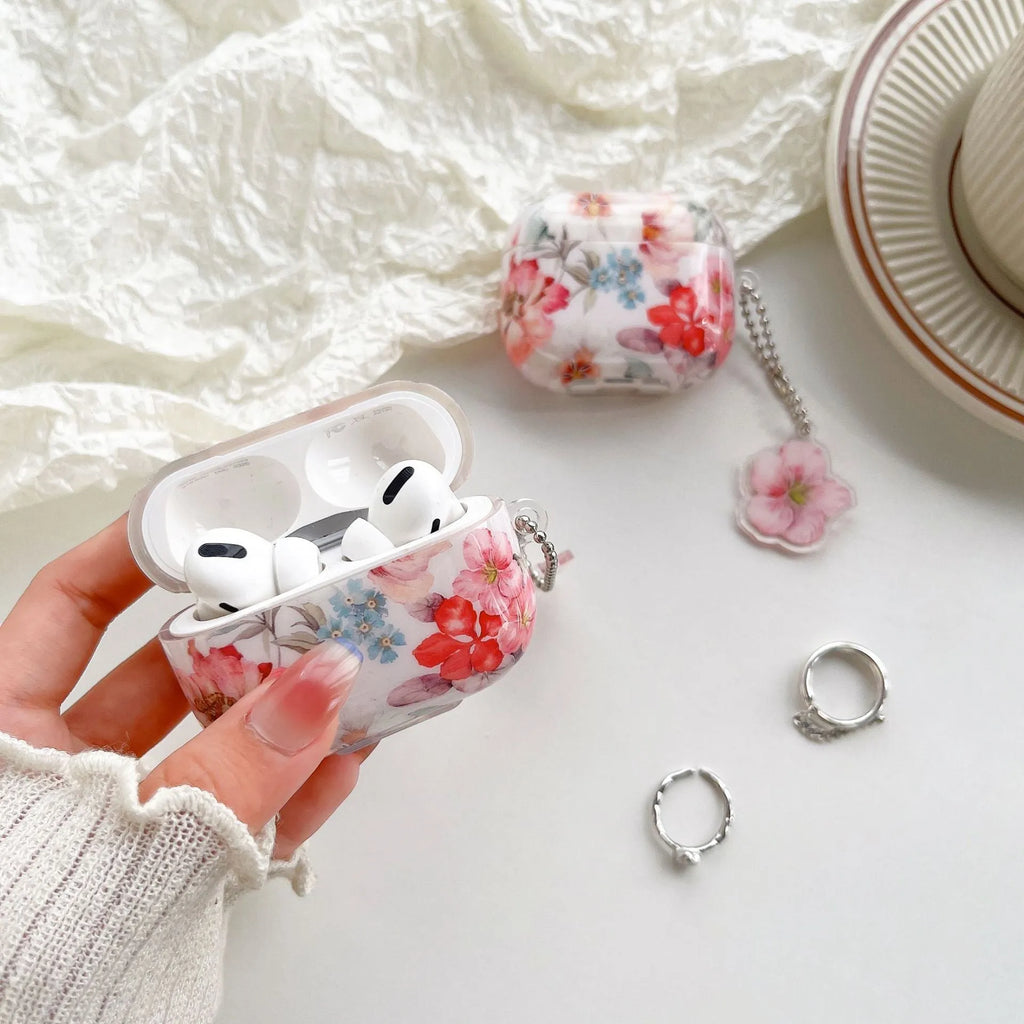 Soft TPU AirPods case cover with watercolor flower design for AirPods 1 2 3 Pro Pro 2