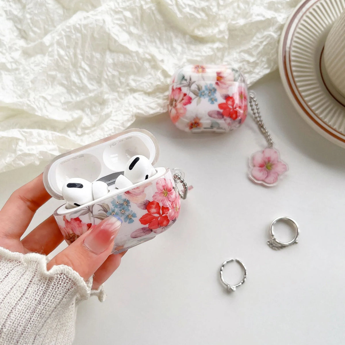 Soft TPU AirPods case cover with watercolor flower design for AirPods 1 2 3 Pro Pro 2