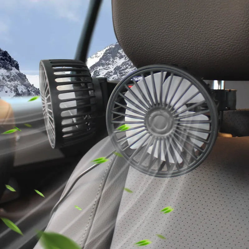 Black car USB rear electric fan with adjustable single head for vehicle cooling