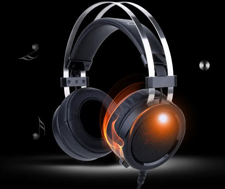 Black wired computer gaming headset with a 3.5mm plug and long cable.