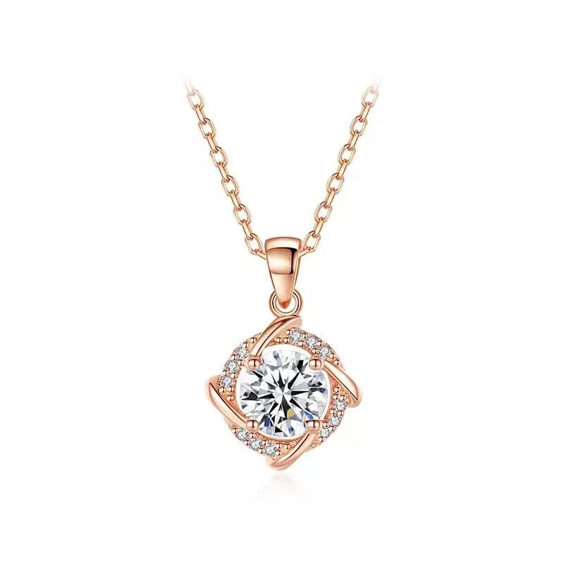 S925 sterling silver windmill moissanite necklace in platinum or rose gold colour with geometric princess style