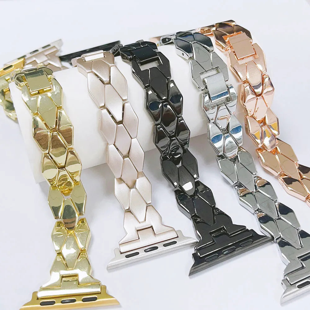 Creative stainless steel diamond solid metal strap for Apple Watch in black colour