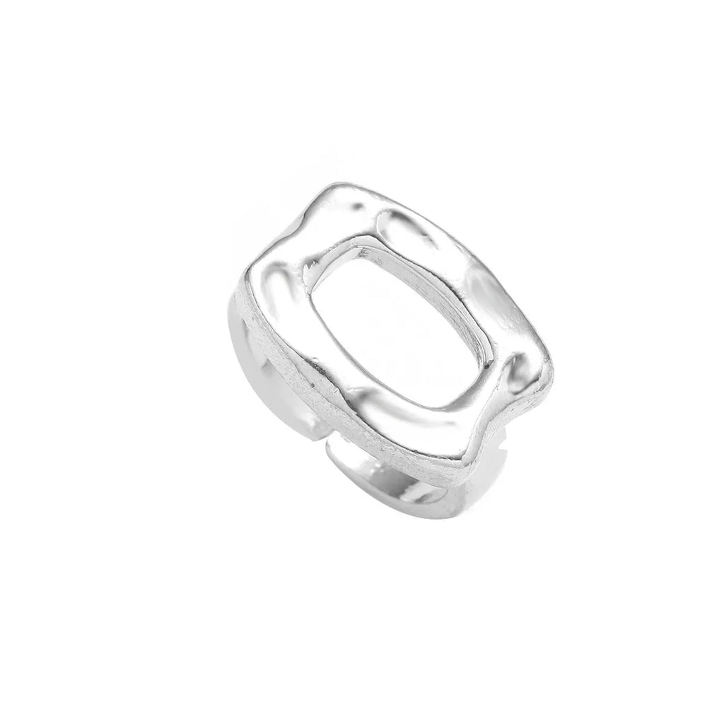 Exaggerated metal texture glossy round geometric alloy ring in KC Gold for women