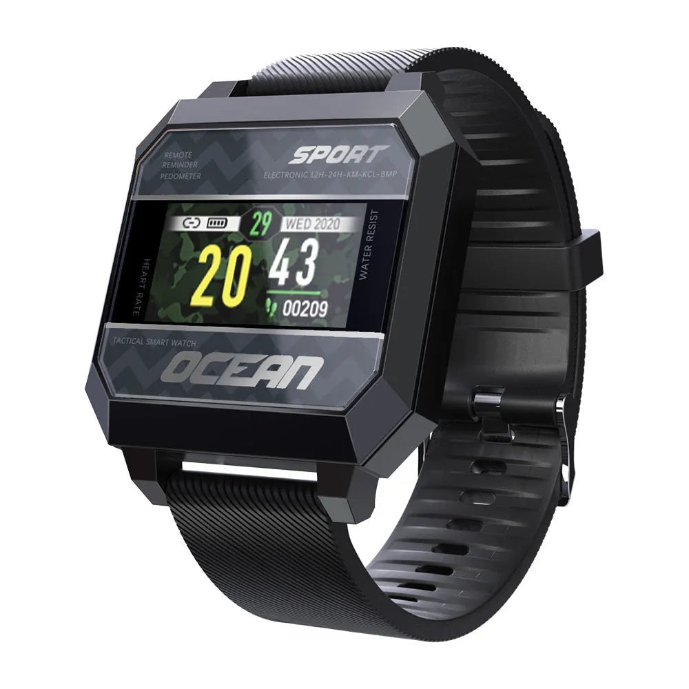 Smart sports watch with heart rate blood pressure oximeter step counter on 0.96 inch TFT display with silicone strap