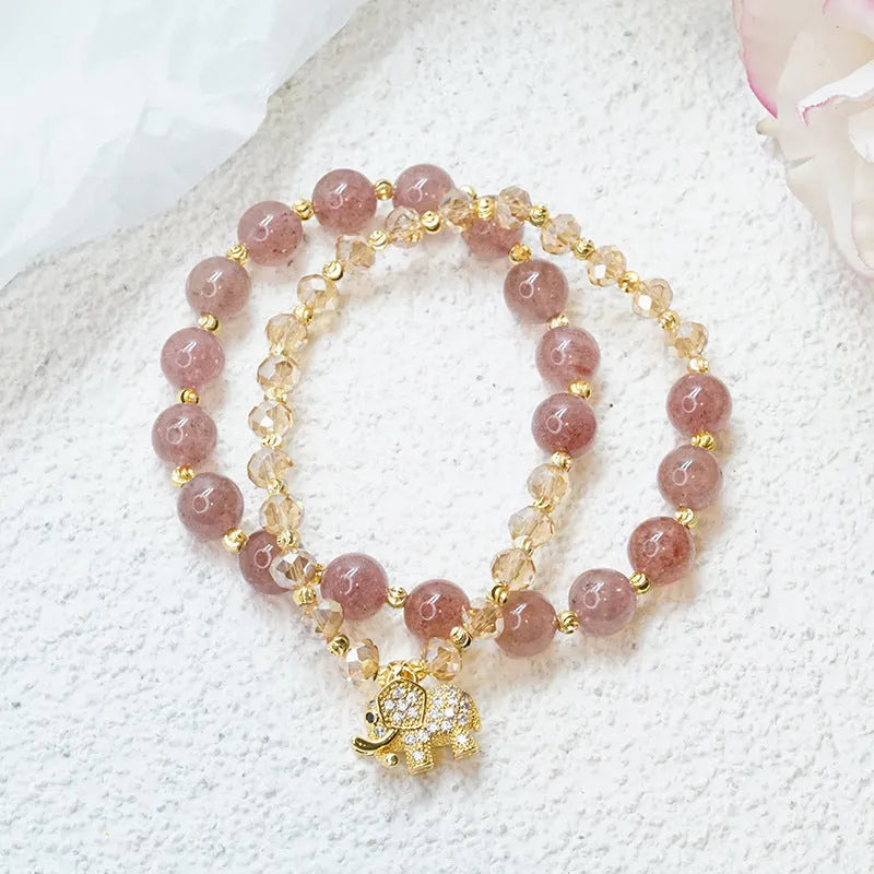 Retro colour hair crystal bracelet for women with strawberry quartz ethnic design