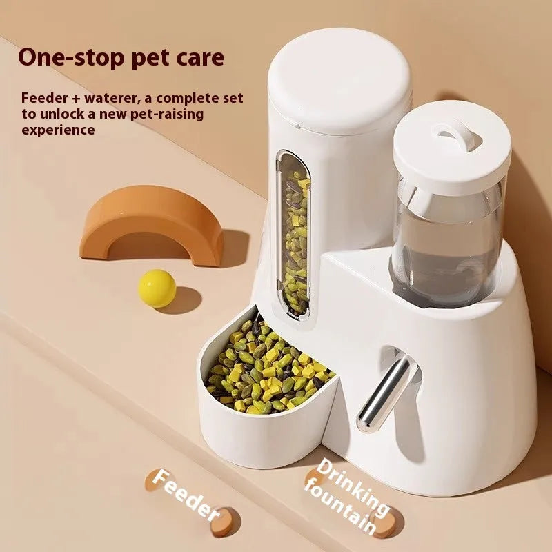 White, blue, and pink hamster automatic drinking water feeder and food basin in large and small sizes.