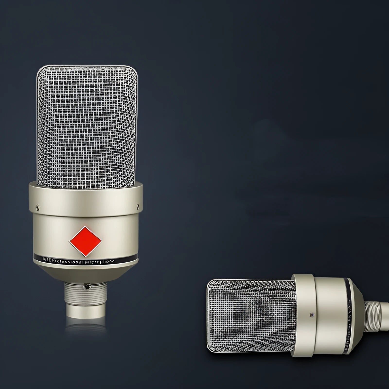 Wired condenser microphone with cardioid pattern and integrated stand in champagne gold or black gold colour