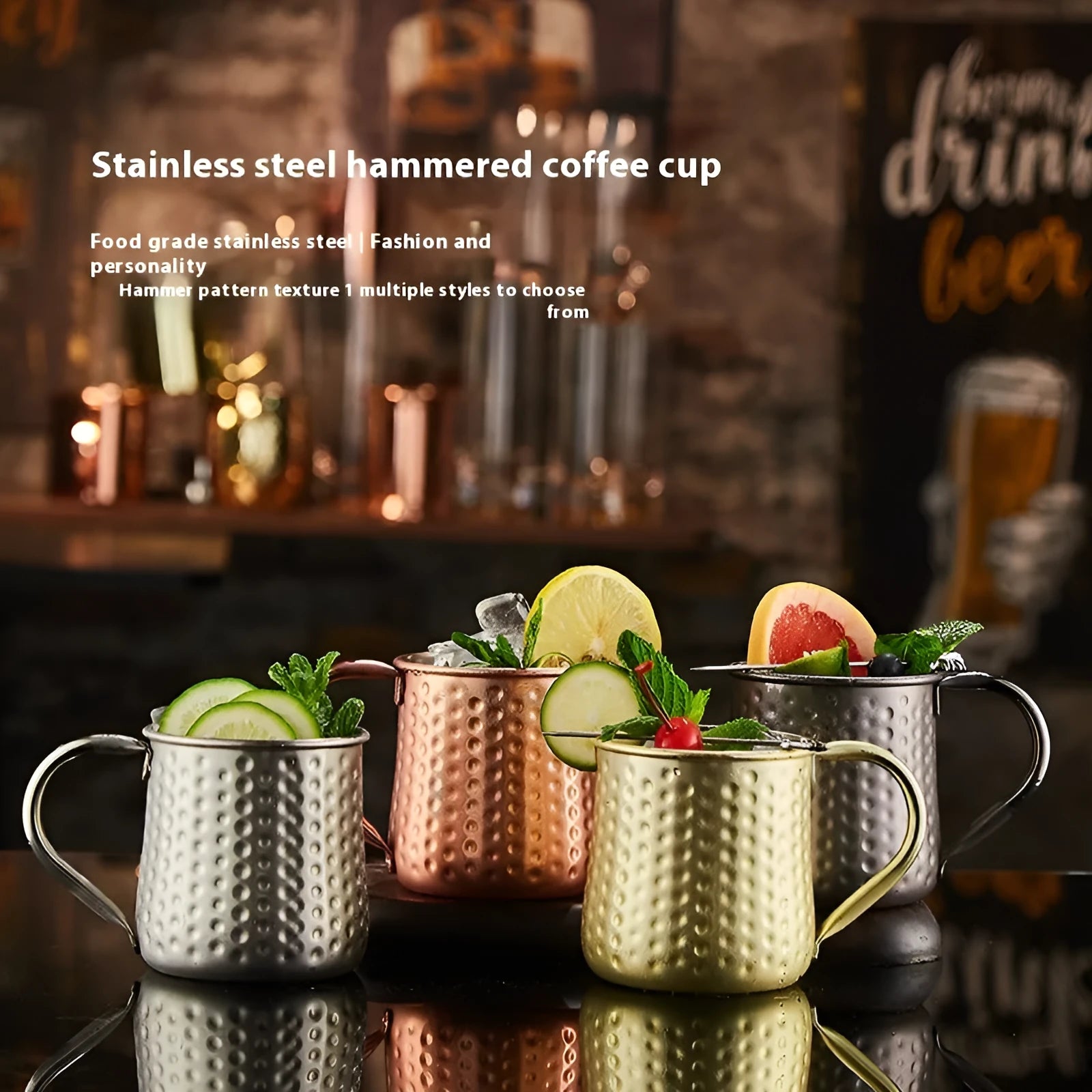 Stainless steel Moscow Mule cup with copper plating in hammer point design