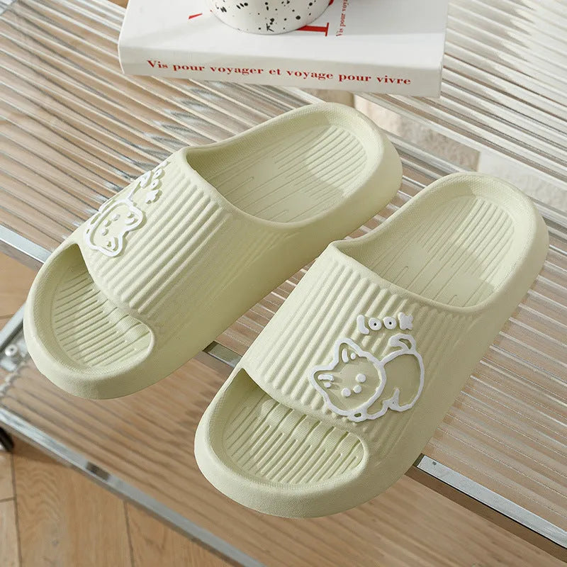 Cat-themed platform slippers with thick EVA sole in multiple colour options