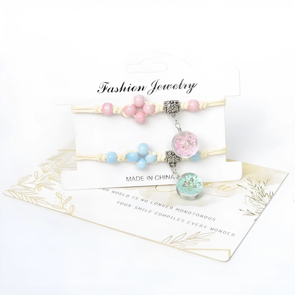 Glass bracelet with dried flowers inside 1.4cm beads in multiple colour options