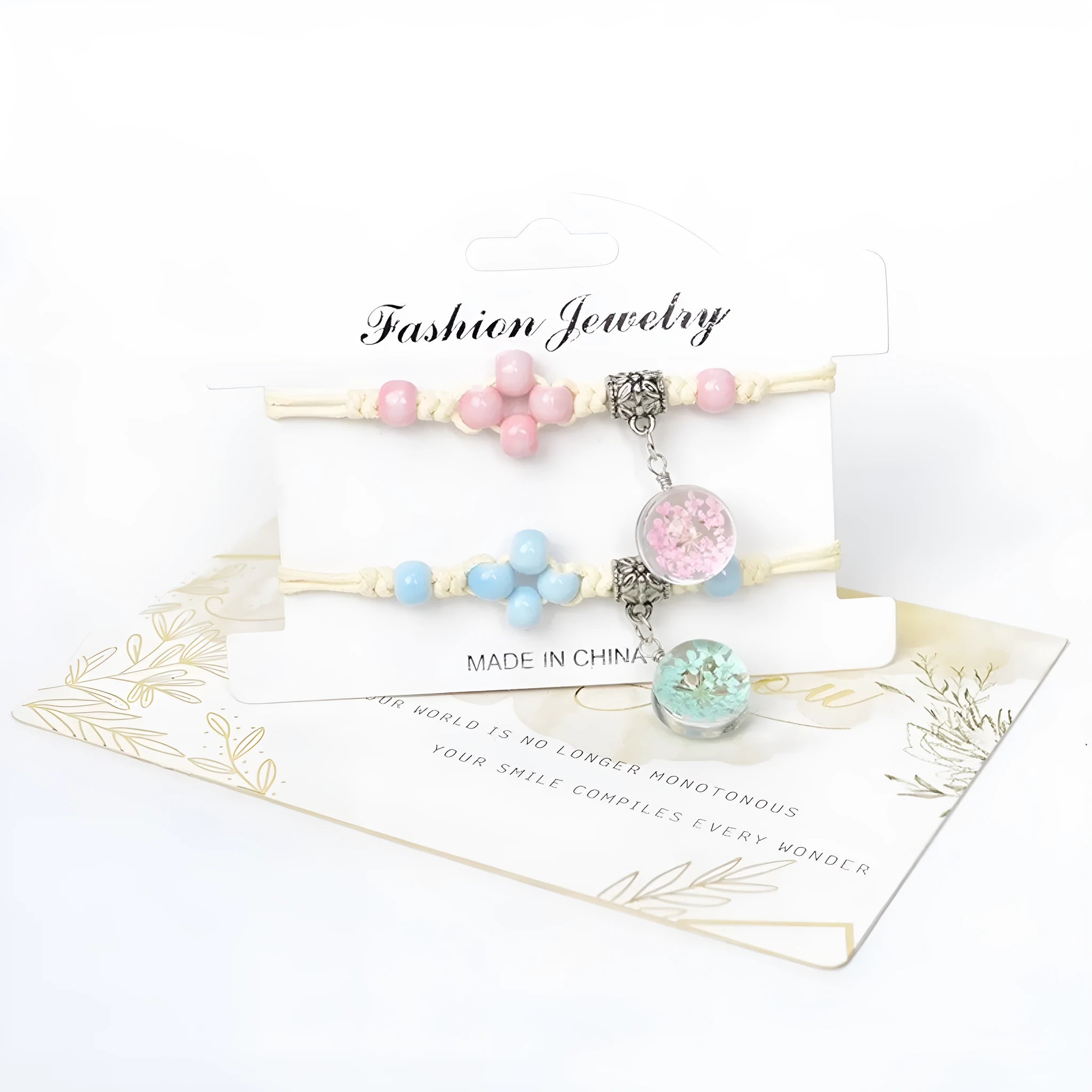 Glass bracelet with dried flowers inside 1.4cm beads in multiple colour options