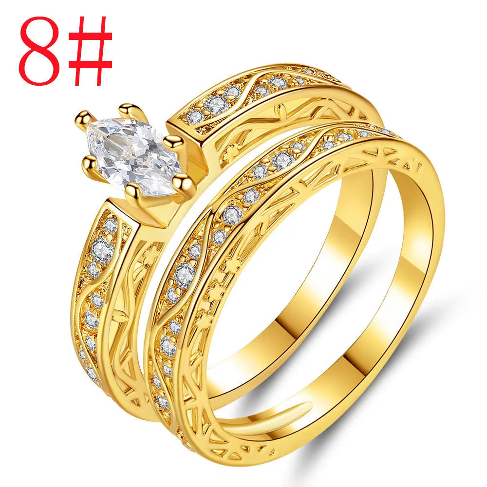 Creative horse eye zircon simple pattern couple rings for women, copper electroplated, sizes 6 to 9