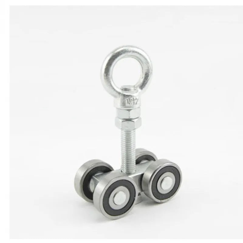 Heavy duty steel door sliding hanging wheel with square wheel, mounting plate, and M12 galvanized lifting ring for industrial slide rail