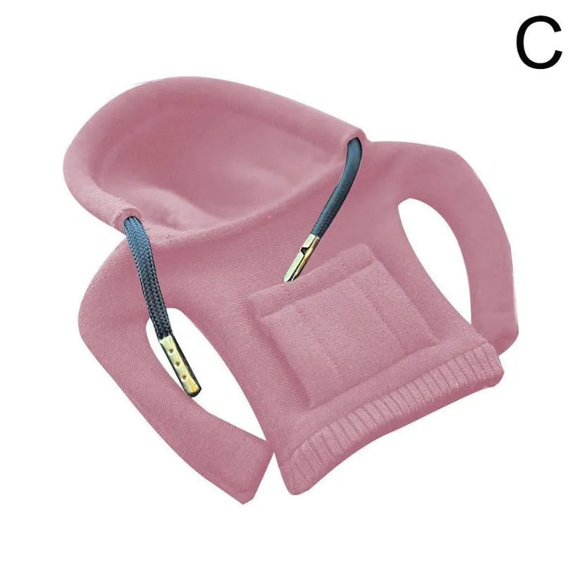 Cloth gear shift knob hoodie cover shown in multiple colours next to a car gear lever.