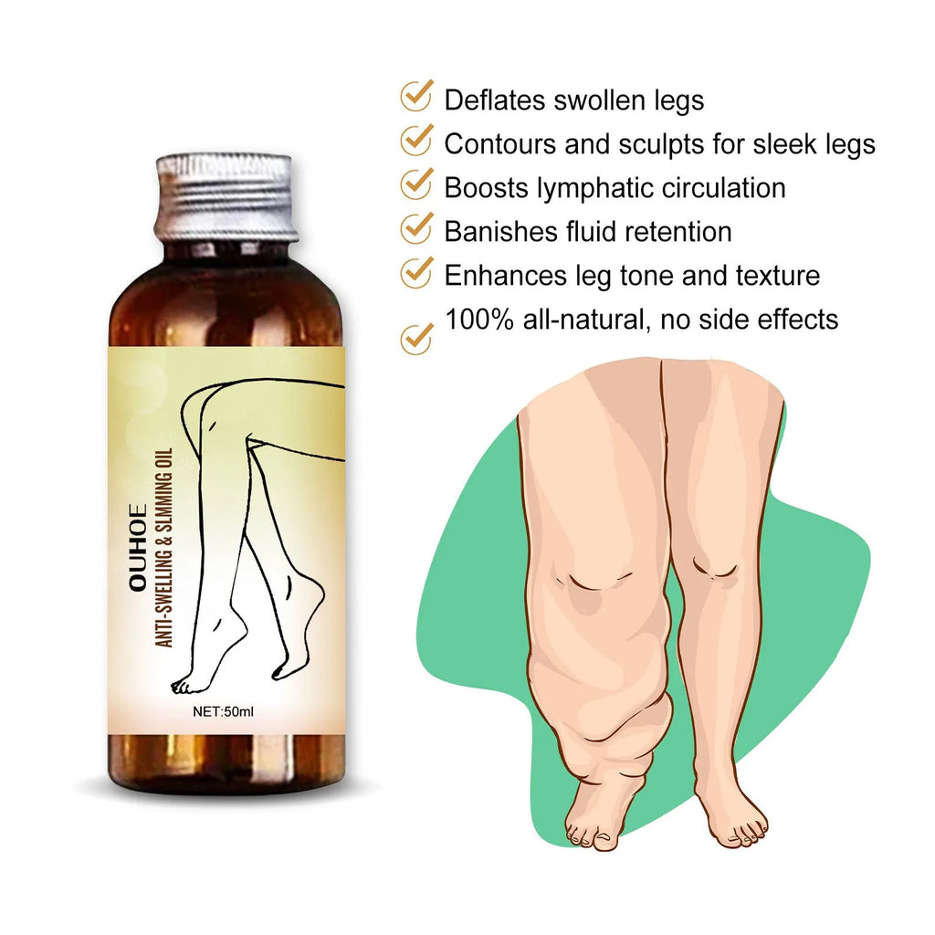 50ml bottle of moisturising leg massage essential oil with natural botanical extracts