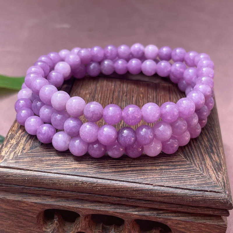 Natural quartz rock jade bracelet in Chinese style, multi circle, 8mm bead size, single ring design