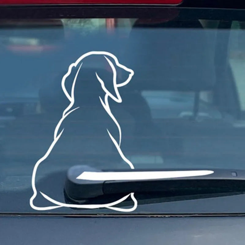 Cartoon dog rear windscreen wiper car sticker set in black and white colour options
