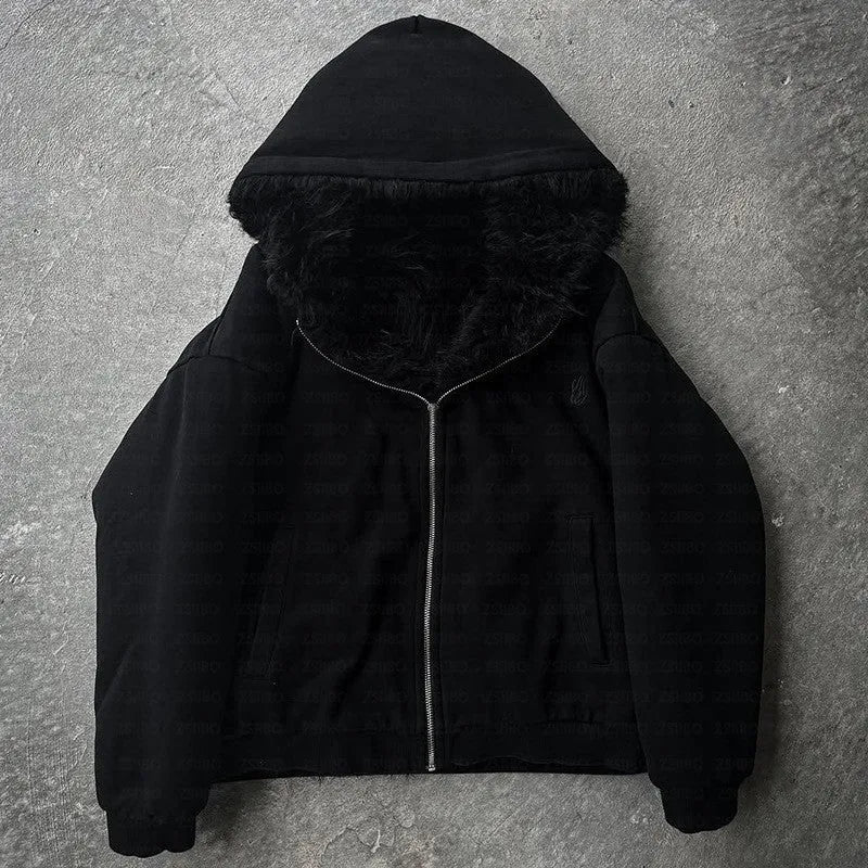 Casual solid colour baggy polyester coat for men and women in black or white