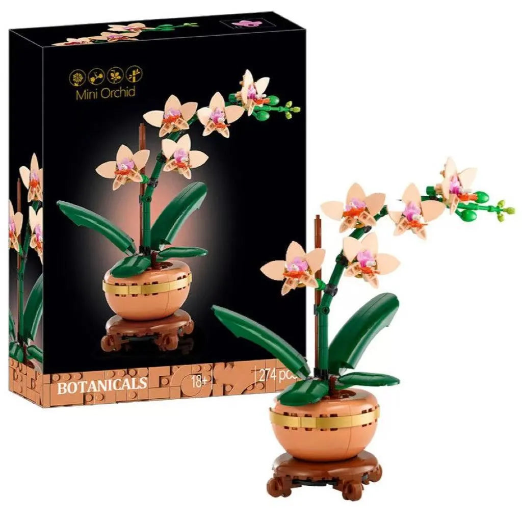 Flower building blocks set orchid bouquet plastic small particles in colour box