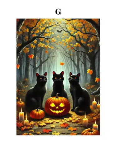 Canvas wall art with ghost tea party and pumpkin Halloween scene, available in 20x30cm 30x40cm 40x50cm