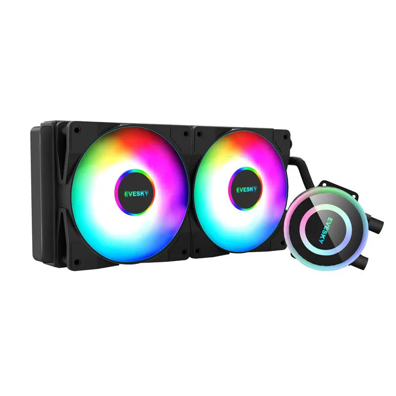 Aluminium CPU radiator with fans and RGB lighting for gaming PC cooling