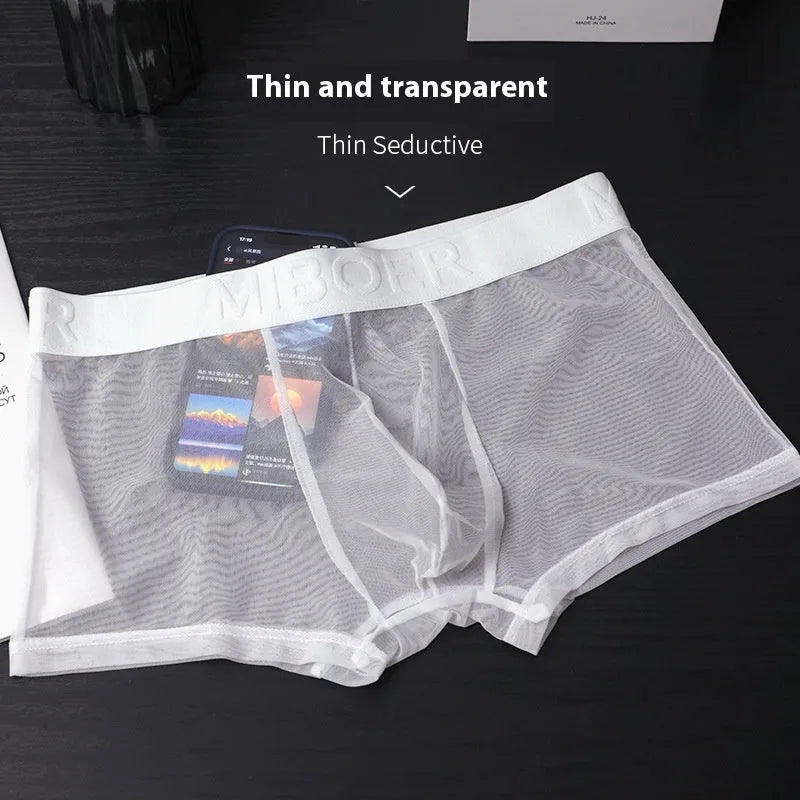 Men's thin invisible breathable boxer shorts in solid colours with quick-drying polyester fabric