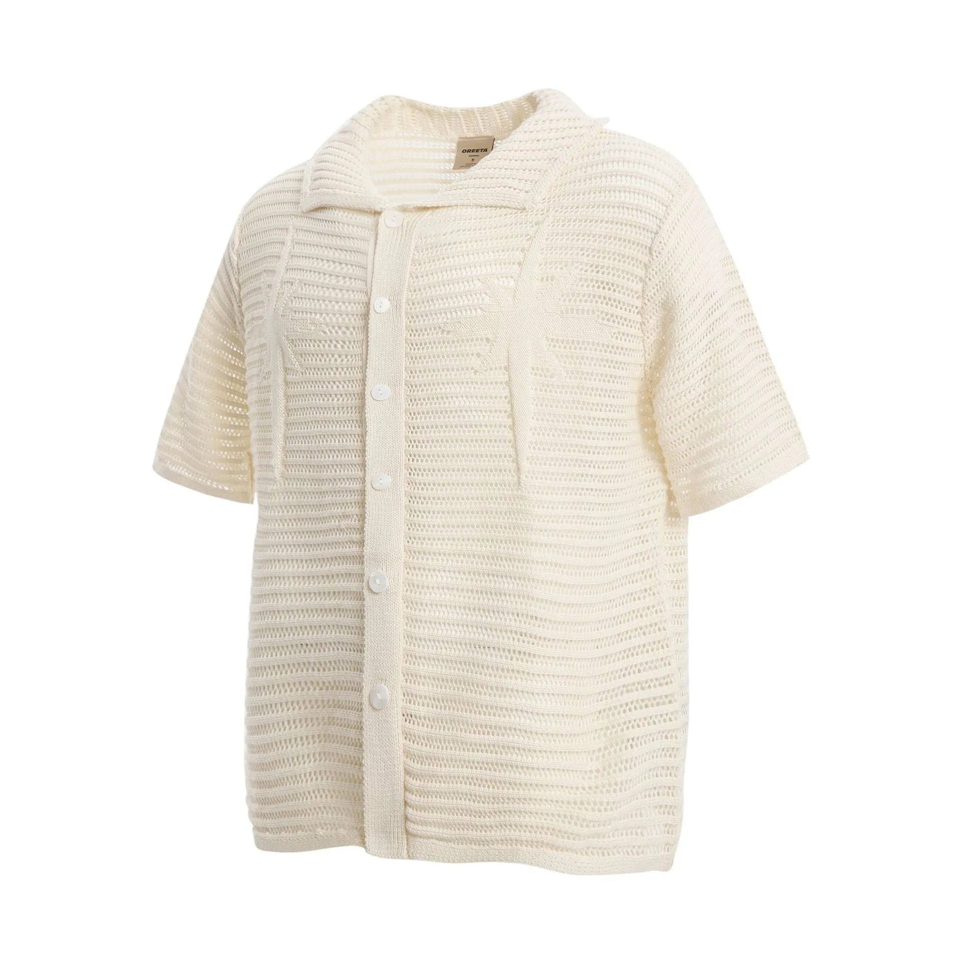American retro loose design short sleeve cotton shirt in apricot and black colours