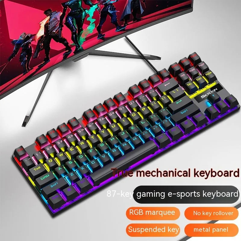 K87 mechanical wired keyboard with metal frame showing choice of green or red switch options