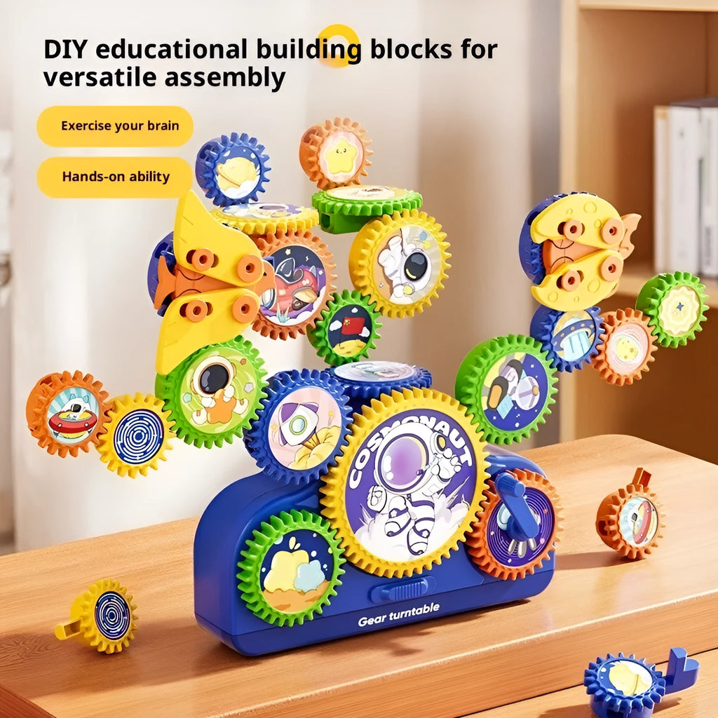 Children's electric building block set with variable gear rotating assembly in Dinosaur edition, 14 pieces in colour box
