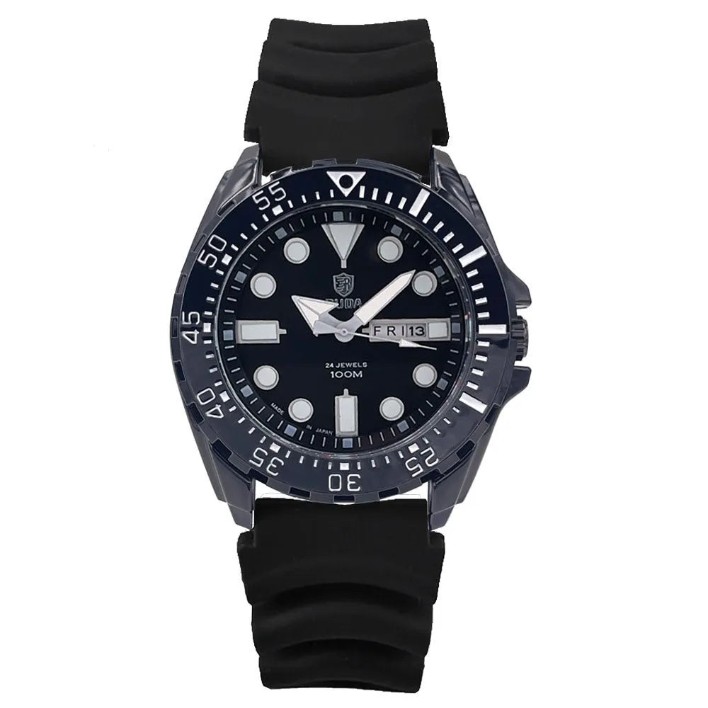 Men's waterproof luminous quartz sports watch with blue dial and steel bracelet