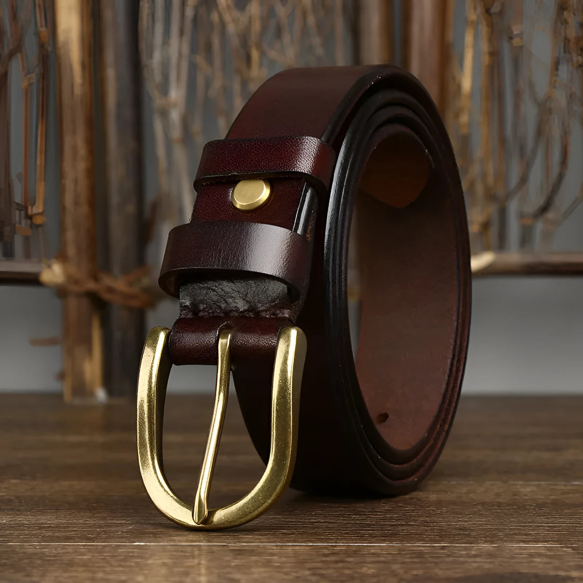 Men's genuine leather belt with 3.3cm wide copper buckle, handmade vegetable tanned, available in black brown khaki and red brown