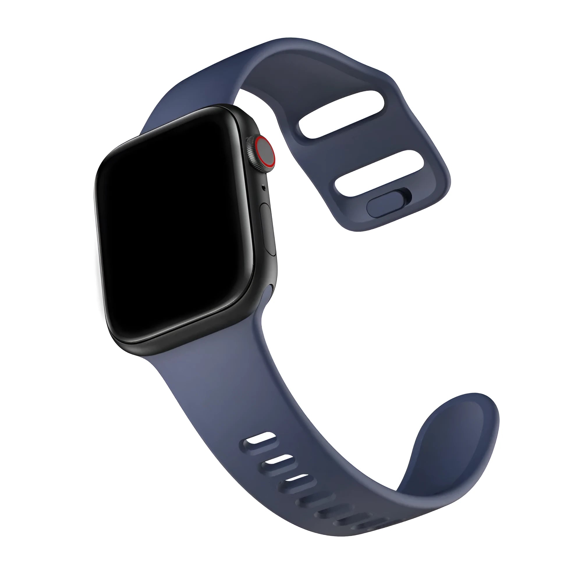 Liquid silicone Apple Watch strap in solid colour, compatible with 38mm to 44mm cases, sports band style